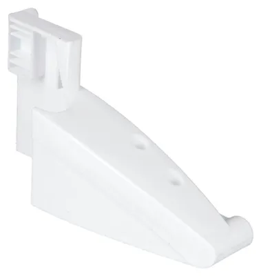 A white plastic bracket on a white background.