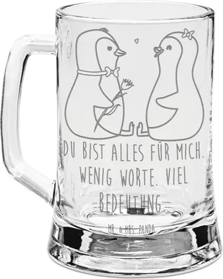 Produktbild von Mr. & Mrs. Panda Krug Pinguin Pärchen - Transparent - Geschenk, Gravur Bierkrug, Glas, Seidel, Hochzeitsgeschenk, glücklich, Hochzeit, Humpen, Hochzeitstag