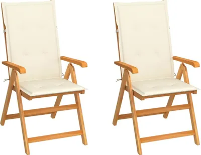 Produktbild von Cloris Designermöbel Gartenstühle 2er Set mit Creme Kissen Massivholz Teak 2024 Neu