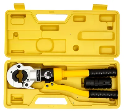 Immagine prodotto di Pinza di crimpatura idraulica, capacità di 8 tonnellate, compatibilità con più stampi, giallo