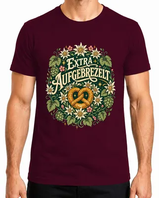 Immagine prodotto di Maglietta da uomo in stile tradizionale bavarese per l'Oktoberfest, con motivo a pretzel, pantaloni in pelle, taglia XXL, colore bordeaux