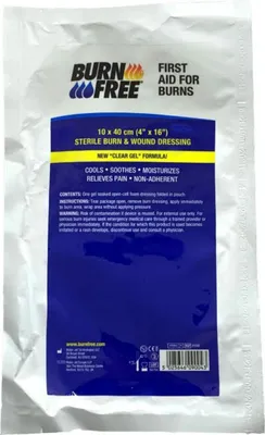 Obrázek produktu pro Obvaz na rány Burnfree 10x40, sterilní, gelový, proti bolesti, chladivý, na popáleniny, rychle se hojí, šetrný k pokožce.
