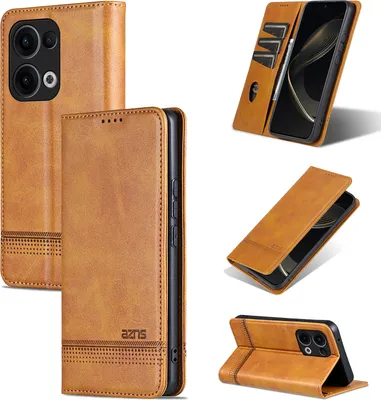 Image de Etui en cuir pour Oppo Reno13, étui portefeuille pliable avec fermeture magnétique et support Jaune