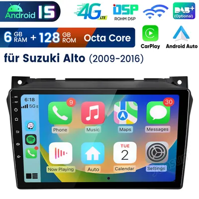 Image de Autoradio 9 pouces CarPlay Android 15 pour Suzuki Alto 2009-2016 avec GPS, Wi-Fi, 4G-LTE, Bluetooth, DAB+, SWC, USB, DSP, 6 Go + 128 Go, processeur 8 cœurs