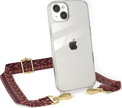 Produktbild von EAZY CASE Handykette - Verstellbarer Trageriemen kompatibel mit Apple iPhone 14 Plus, Handykordel mit transparenter Silikon-Hülle, Band in Rot
