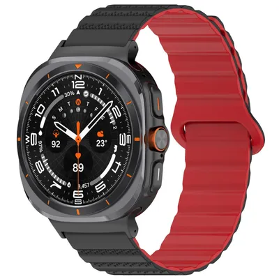 Produktbild von Für Samsung Galaxy Watch Ultra 47mm Punktmuster Silikon Magnetisches Armband Schwarz / Rot