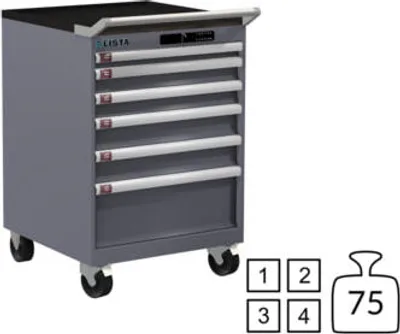 Produktbild von Lista Schubladenschrank - fahrbar - - 78.113.080 - 890 x 564 x 572 mm (HxBxT) - 6 Schubladen - 75 kg - Code Lock - Taubengrau (NCS S 4502-B)