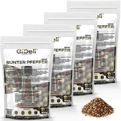 Obrázek produktu pro Bunter Pfeffer 20 kg, celá pepřová zrna, mlýnek, koření, směs pepře, přírodní produkt, GiDeli