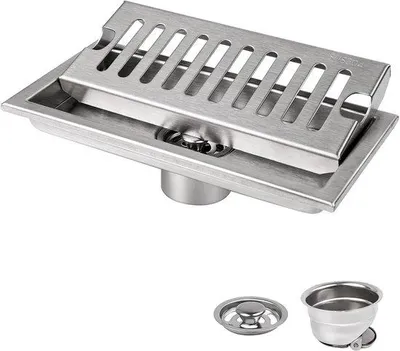 Productafbeelding van Ibenzoa® vloerafvoer van roestvrij staal (304), mat, rechthoekig, 20 x 10 cm – afvoer met haarafvoer en zwaartekrachtgeurafsluiting, geschikt voor badkamer, keuken, balkon