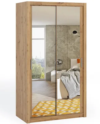 Produktbild von Schwebetürenschrank BONO 120 cm+Spiegel Eiche artisan Schiebeschrank mit zwei Kleiderstangen