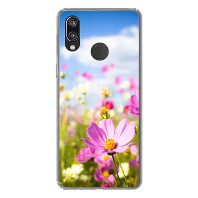 Produktbild von MuchoWow® Handyhülle Schutzhülle Hülle für Huawei P20 Lite (2020) Blumen - Wiese - Lila - Gras - Weiß - Wolken - Blau Silikon Softcase Handy Hülle - Kartenhalter