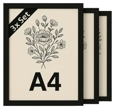 Produktbild von INNOVAHOME Bilderrahmen A4 Schwarz 3er-Set - Din A4 Fotorahmen Holzrahmen