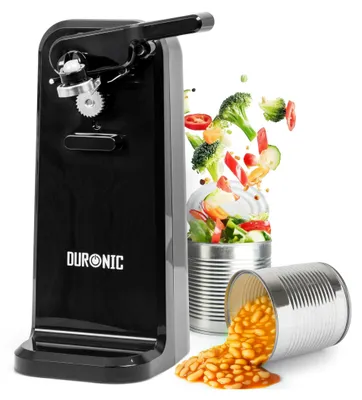 Produktbild von Duronic CO40 BK Dosenöffner, elektrischer Büchsenöffner für bis zu 600 ml Konservendosen, 3-in-1 automatischer Konservenöffner mit Messerschärfer und Flaschenöffner