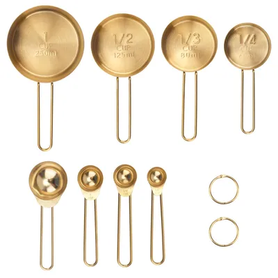 Messbecher und Messlöffel-Set, 10-teilig, Gold, Edelstahl, stapelbar