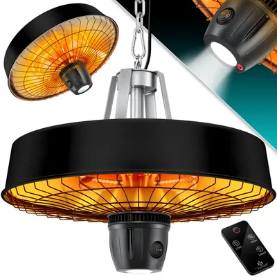 Produktbild von KESSER® Deckenheizstrahler Heizpilz Infrarot-Heizstrahler 2500W Terrassenstrahler mit Fernbedienung Quarzstrahler | LED Licht | Decke | Infrarotstrahler | mit Kette + Karabinerhaken Carbon-Heizelement