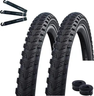 Produktbild von 2 x Schwalbe Marathon 365 Fahrradreifen in Schwarz Reflex 55-622 (28 x 2,15) + 2 Schläuche DV-19 inkl. maxxi4you Reifenheber