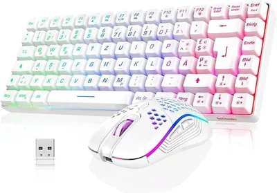 Produktbild von 75% Kabelloses Gaming Tastatur und Maus Set, QWERTZ DE Layout, 85 Tasten, Wiederaufladbare Kompakte Mini TKL Tastatur, 7200DPI Maus mit Wabenkonstruktion für PC MAC PS5 Xbox Gamer [Weiß]