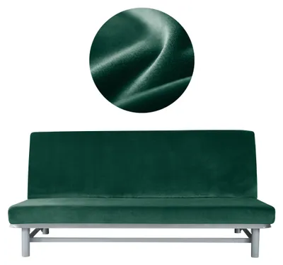Produktbild von Elastischer Velours-Bezug für Schlafsofa / Couch 190–210 cm in Dunkelgrün – Schonbezug
