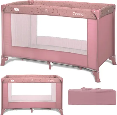 Obrázok produktu pre Lorelli Carina cestovná postieľka 1 úroveň 120x60 – skladacia, matrac & taška, sieťované steny, bočný vstup na zips