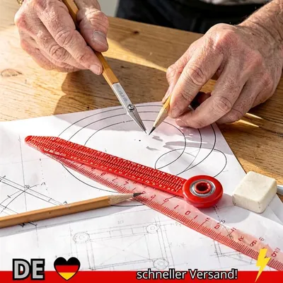 Produktbild von Tragbarer Zirkularer Zeichenkompass mit Kunststofflineal für