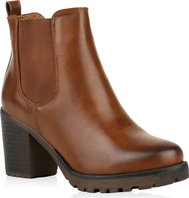 Produktbild von Mytrendshoe Damen Chelsea Boots Leicht Gefütterte Stiefeletten Plateau Schuhe 819841, Farbe: Hellbraun, Größe: 38