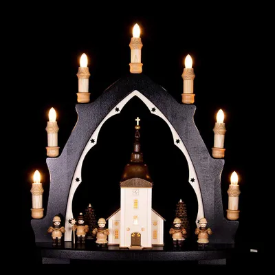 Produktbild von Schwibbogen Dorfkirche mit Sternsängern (43x42cm) von Kunstgewerbe Lenk & Sohn
