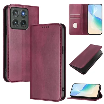 Produktbild von Handyhülle für Motorola Edge (2026), Vintage Leder RFID Schutz Kartenfach Standfunktion Magnetische Klapphülle Rot