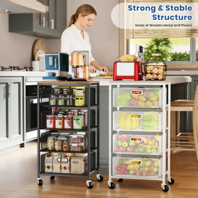 Immagine prodotto di Carrello con 4 cassetti, bianco, in metallo, con ruote, per la cucina