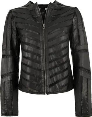Produktbild von Gipsy - Damen Lederjacke Lammnappa Materialmix schwarz : 4XL
