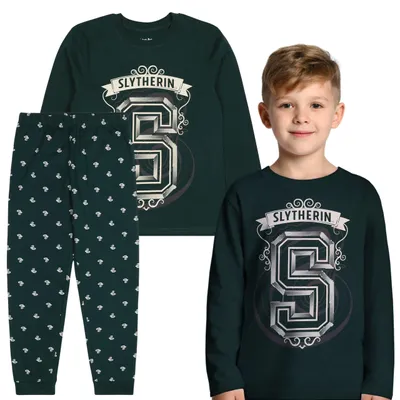 Obrázek produktu pro Harry Potter Slytherin Pyžamo s dlouhým rukávem, Dvoudílné pyžamo pro chlapce, 100 % BAVLNA 146-152