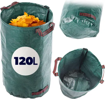 Zdjęcie produktu dla KADAX worek na odpady ogrodowe 120L, składany worek na odpady ogrodowe, worek ogrodowy na ścinki i odpady ogrodowe, worek na liście z uchwytami, polipropylenowy worek na odpady zielone