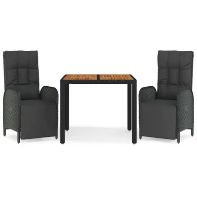 Produktbild von vidaXL 3-tlg. Garten-Essgruppe mit Kissen Schwarz Poly Rattan