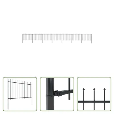 Produktbild von The Living Store Gartenzaun mit Speerspitzen Stahl 11,9 x 1,2 m Schwarz