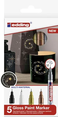 Produktbild von Edding 780, Schwarz, Kupfer, Gold, Silber, Weiß, Mehrfarbig, 5 Farben, Rundspitze, Rund, 0,8 mm