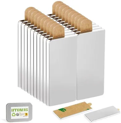 Produktbild von Packung mit 20 selbstklebenden Magneten 30 x 10 x 1 mm, Neodym-Magnete, selbstklebende flache Magnetplatten, Seltenerdmagnete für Whiteboards, Kühlschränke, Fotos, Magnettafeln, Bastelbedarf, Jalousien