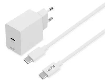 Produktbild von Deltaco PD Ladegerät 20W USB-C+USB-C Kabel 1m weiß