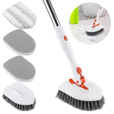 Produktbild von 3in1 Reinigungsbürste 133 cm Teleskopstiel Drehbarer Bürstenkopf Boden Dusche Fliesen Mikrofaser Pad für Badezimmer Küche Reinigung