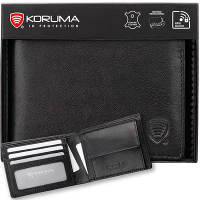 Produktbild von Geldbörse Herren RFID Echtleder Klein Schwarz – kleiner Portemonnaie mit Münzfach & Kartenfächern – RFID Schutz – schlank & kompakt Koruma