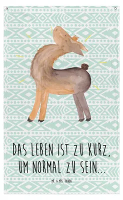 Produktbild von Mr. & Mrs. Panda Wandbild Lama Stolz - Aztekenblau - Geschenk, Gobelin, Familie, Freundin, Kumpel, Wandtuch, Tapestry, Wandteppich, Boho, Family, Lamas