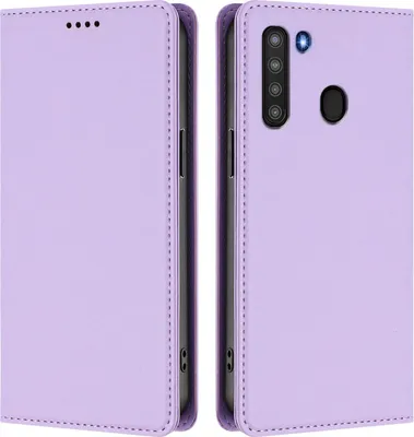 Produktbild von Handyhülle für Samsung Galaxy A21, Kunstleder Klapphülle Stoßfeste Magnetische Hülle mit Ständer Violett