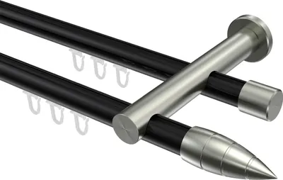Produktbild von Interdeco Innenlaufstange / Gardinenstange mit Innenlauf Schwarz / Edelstahl-Optik, Typ Platon Samanto (Rillenpatrone), 20 mm Ø 2-läufig, 480 cm