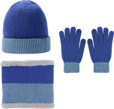 Produktbild von Winter-Beanie-Mütze, Schal, Touchscreen-Handschuhe-Set für Damen und Herren