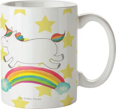 Produktbild von Mr. & Mrs. Panda Kaffeetasse Einhorn Regenbogen - Weiß - Geschenk, Glitzer, Unicorn, Teetasse, Erwachsenwerden, Einhornpower, Geschenktasse, Teebecher, Bedruckte Tasse