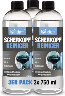 Produktbild von bio-chem Scherkopfreiniger Nachfüllflüssigkeit für Reinigungs-Kartuschen von Rasierer/Rasierapparat/Elektrorasierer/Bart-Trimmer von Braun und aller anderen Marken - 3x 750 ml