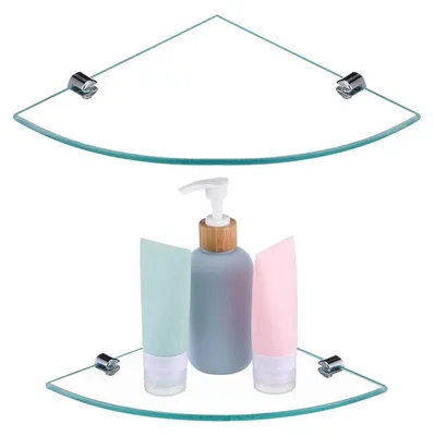 Image de Étagère d'angle en verre, lot de 2, étagère de douche, salle de bain, 20x20 cm, épaisseur 6 mm, organisateur de salle de bain