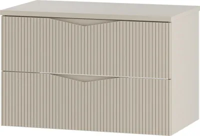 Produktbild von Badezimmer Waschtischunterschrank mit 80 cm Breite in beige mit gerillter Front, 2 Schubladen - CALURI-140