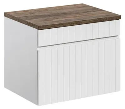 Produktbild von ICON Set weiß: Waschtischunterschrank 80cm + Arbeitsplatte in dunkler Holzoptik