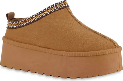 Produktbild von VAN HILL Damen Warm Gefütterte Pantoffeln Bequeme Plateau Prints Schuhe 840876, Farbe: Hellbraun, Größe: 37