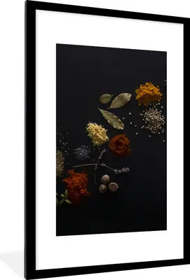 Produktbild von MuchoWow® Gerahmtes Poster Kräuter - Schwarz - Gewürze - Küche - Kochen 60x90 cm - Poster mit Schwarzem Bilderrahmen Wandposter Rahmen Foto Bilder - Dekoration - Wandposter Wohnzimmer - Hochwertig