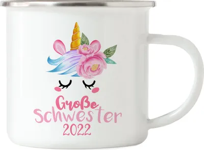 Produktbild von Große Schwester 2022 Emaille Tasse Einhorn Schwangerschaft Verkündung Geburt Big Sister Geschenk Ankündigung